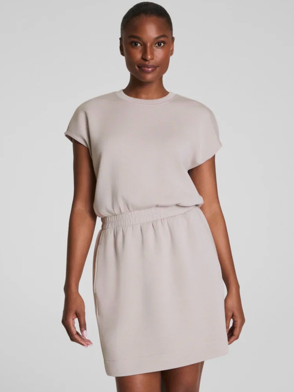 SPANX AirEssentials Taupe Elastic-Waist Mini Dress